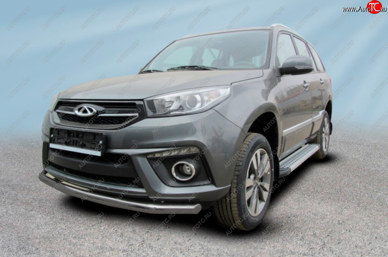8 699 р. Защита переднего бампера Slitkoff (Ø 57 мм) Chery Tiggo 3 (2014-2020) (Цвет: серебристый)  с доставкой в г. Самара