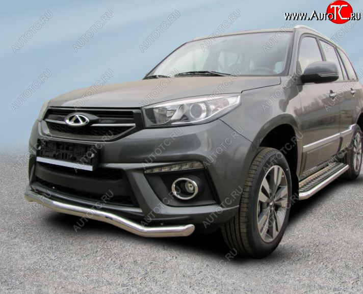 12 849 р. Защита переднего бампера Slitkoff (Ø 57 мм, волна). Chery Tiggo 3 (2014-2020) (Полированная нержавеющая сталь)  с доставкой в г. Самара