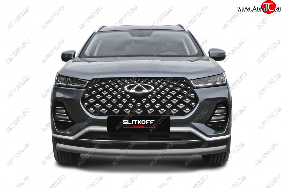 8 299 р. Защита переднего бампера Slitkoff (Ø 57 мм). Chery Tiggo 7 PRO (2019-2025) (Цвет: серебристый)  с доставкой в г. Самара