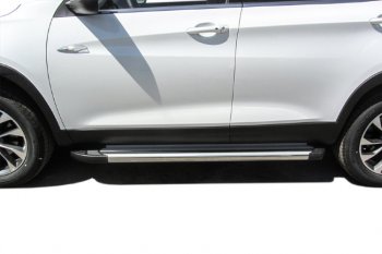 10 699 р. Пороги алюминиевые Slitkoff Chery Tiggo 7 PRO (2019-2025) (Luxe Silver)  с доставкой в г. Самара. Увеличить фотографию 4