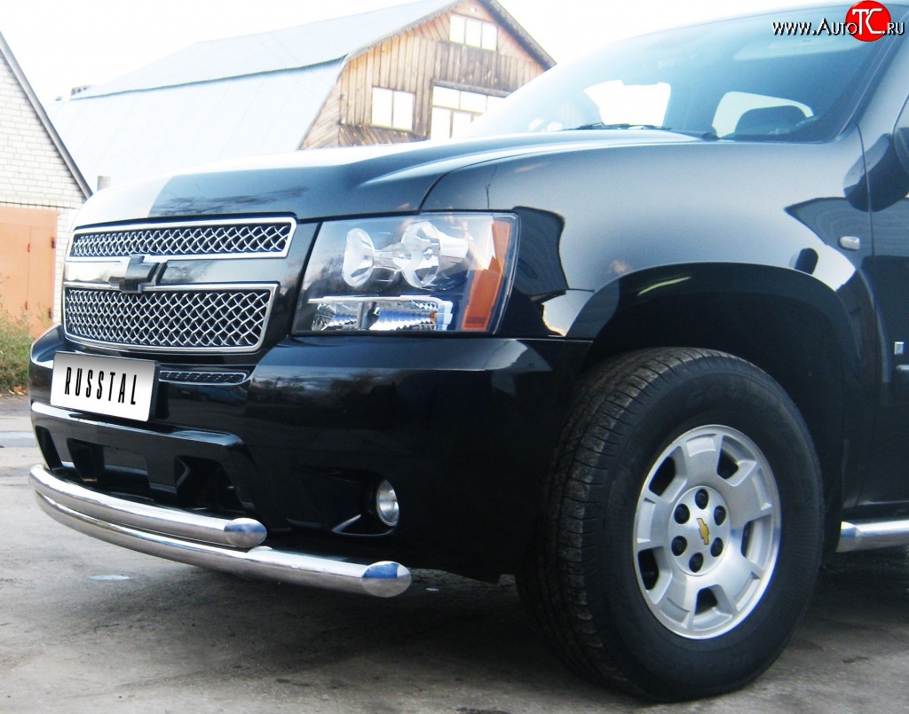 23 999 р. Защита переднего бампера (2 трубыØ76 мм, нержавейка) SLITKOFF Chevrolet Tahoe GMT900 5 дв. (2006-2013)  с доставкой в г. Самара