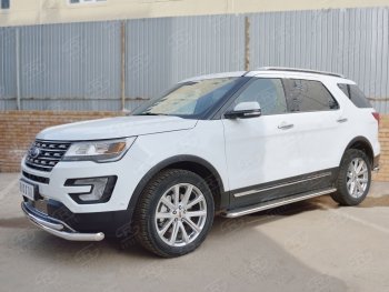 17 999 р. Защита переднего бампера (2 трубыØ63 и 42 мм, нержавейка) SLITKOFF Ford Explorer U502 1-ый рестайлинг, 5 дв. (2015-2018)  с доставкой в г. Самара. Увеличить фотографию 2