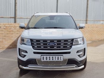 17 999 р. Защита переднего бампера (2 трубыØ63 и 42 мм, нержавейка) SLITKOFF Ford Explorer U502 1-ый рестайлинг, 5 дв. (2015-2018)  с доставкой в г. Самара. Увеличить фотографию 3