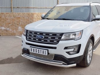 17 999 р. Защита переднего бампера (2 трубыØ63 и 42 мм, нержавейка) SLITKOFF Ford Explorer U502 1-ый рестайлинг, 5 дв. (2015-2018)  с доставкой в г. Самара. Увеличить фотографию 4