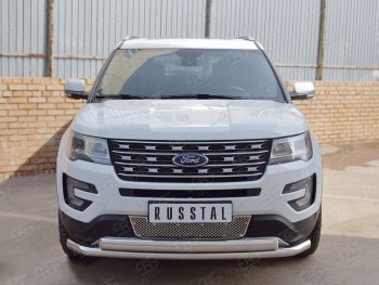 13 849 р. Защита переднего бампера (2 трубыØ63 и 75х42 мм, нержавейка) Russtal Ford Explorer U502 1-ый рестайлинг, 5 дв. (2015-2018)  с доставкой в г. Самара. Увеличить фотографию 2