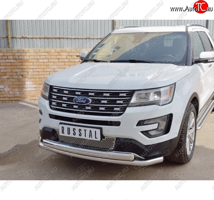 13 849 р. Защита переднего бампера (2 трубыØ63 и 75х42 мм, нержавейка) Russtal Ford Explorer U502 1-ый рестайлинг, 5 дв. (2015-2018)  с доставкой в г. Самара
