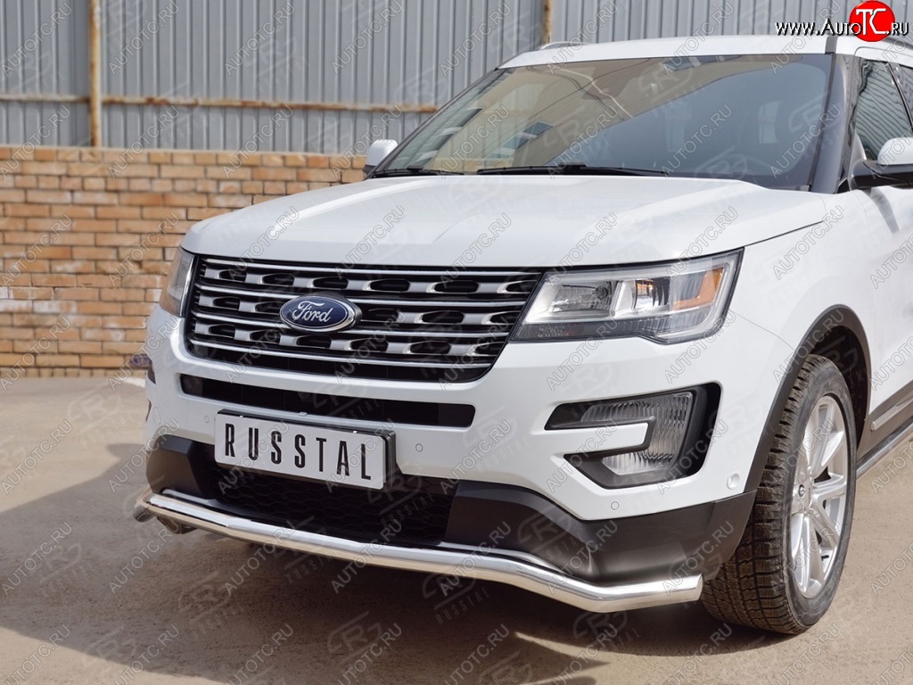 16 849 р. Защита переднего бампера (Ø63 мм волна, нержавейка) SLITKOFF Ford Explorer U502 1-ый рестайлинг, 5 дв. (2015-2018)  с доставкой в г. Самара