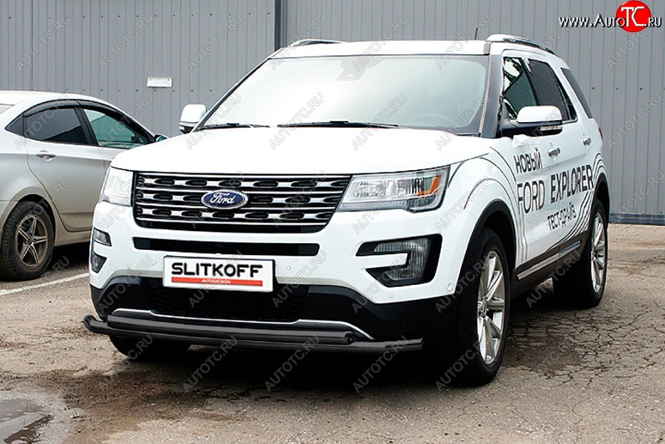 11 849 р. Защита переднего бампера Slitkoff (двойная, d57/57 мм) Ford Explorer U502 1-ый рестайлинг, 5 дв. (2015-2018) (Сталь с полимерным покрытием. Цвет: чёрный)  с доставкой в г. Самара
