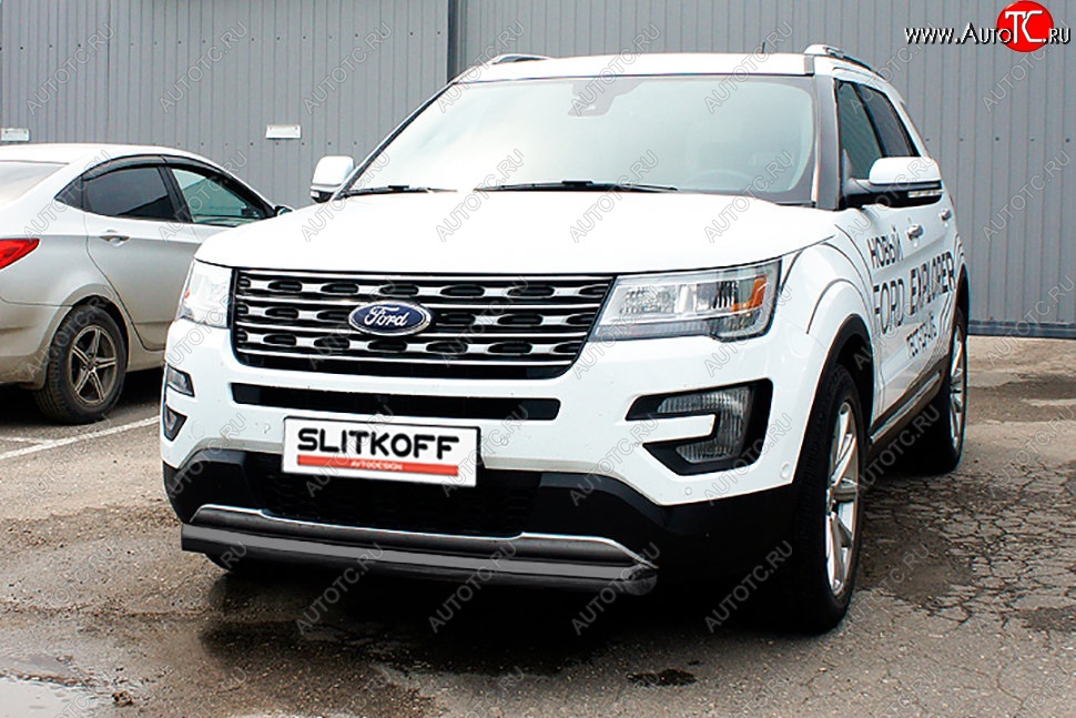 11 699 р. Защита переднего бампера Slitkoff (d76 мм) Ford Explorer U502 1-ый рестайлинг, 5 дв. (2015-2018) (Сталь с полимерным покрытием. Цвет: чёрный)  с доставкой в г. Самара