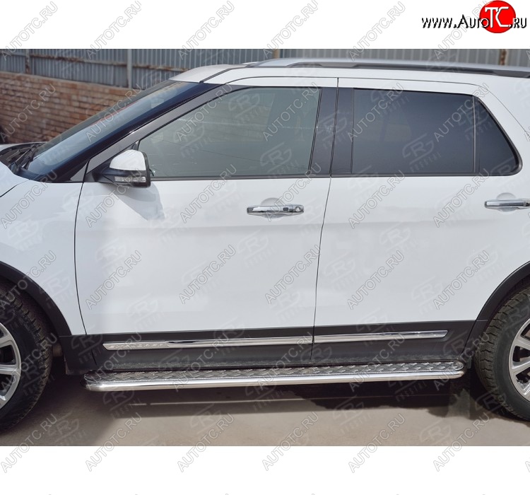 22 999 р. Широкая защита порогов с трубой d42 мм SLITKOFF v2 Ford Explorer U502 1-ый рестайлинг, 5 дв. (2015-2018)  с доставкой в г. Самара