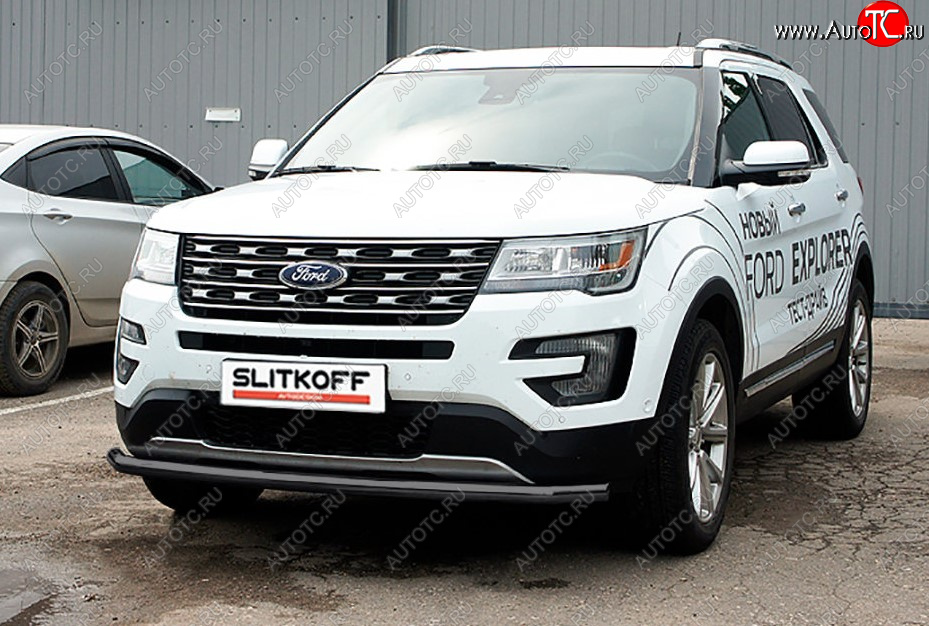 9 499 р. Защита переднего бампера Slitkoff (Ø 57 мм). Ford Explorer U502 1-ый рестайлинг, 5 дв. (2015-2018) (Сталь с полимерным покрытием. Цвет: черный)  с доставкой в г. Самара