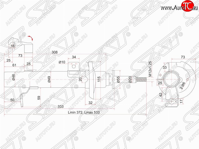 2 699 р. Правый амортизатор передний SAT Mazda Demio 2 DY дорестайлинг (2002-2005)  с доставкой в г. Самара