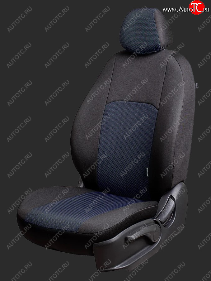 5 399 р. Чехлы для сидений Lord Autofashion Дублин (жаккард, Ghia/Titanium, спинка и сиденье 60/40+подлокотник, 3 Г-образных подголовника) Ford Focus 2 универсал рестайлинг (2007-2011) (Черный, вставка Ёж Синий)  с доставкой в г. Самара
