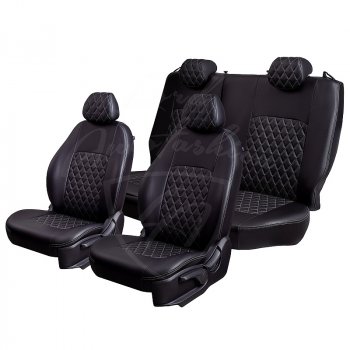7 199 р. Чехлы для сидений Lord Autofashion Турин Ромб (экокожа) Ford Focus 2 универсал дорестайлинг (2004-2008) (Черный, вставка черная, строчка серая)  с доставкой в г. Самара. Увеличить фотографию 4