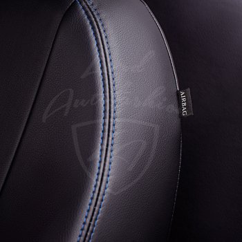 7 199 р. Чехлы для сидений Lord Autofashion Турин Ромб (экокожа) Ford Focus 2 универсал рестайлинг (2007-2011) (Черный, вставка черная, строчка синяя)  с доставкой в г. Самара. Увеличить фотографию 2
