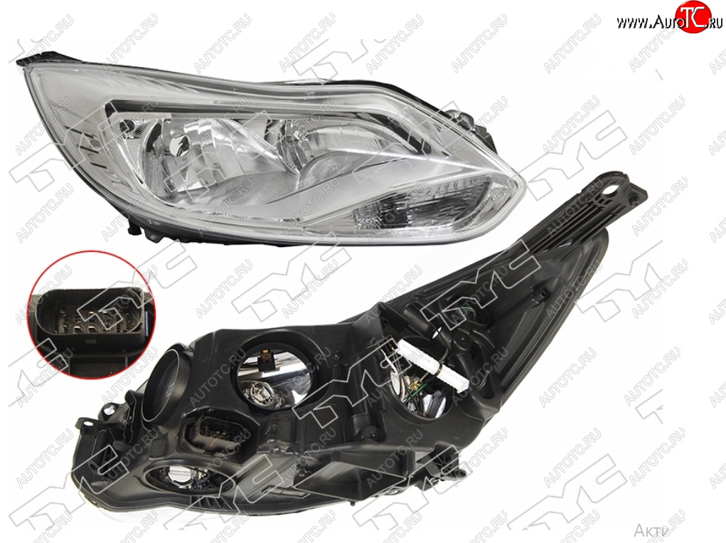 9 349 р. Правая фара (галоген, c корректором) TYC Ford Focus 3 седан дорестайлинг (2011-2015)  с доставкой в г. Самара