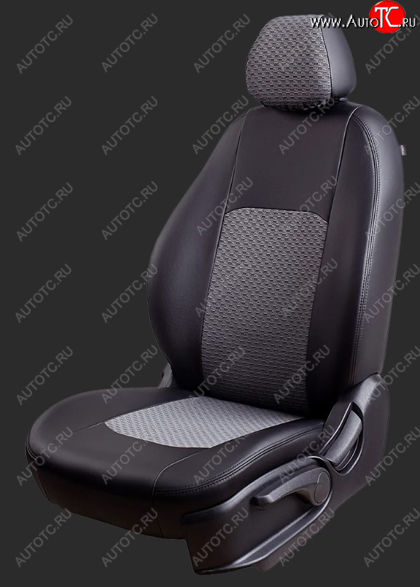 6 599 р. Чехлы для сидений Lord Autofashion Турин (экокожа/жаккард, спинка и сиденье 60/40+подлокотник, 3 Г-образных подголовника) Ford Focus 3 хэтчбэк рестайлинг (2014-2019) (Черный, вставка жаккард Чёрный Тропик)  с доставкой в г. Самара