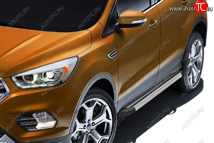 10 699 р. Пороги алюминиевые Slitkoff Ford Kuga 2 рестайлинг (2016-2019) (Luxe Silver)  с доставкой в г. Самара