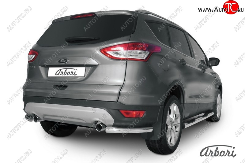6 389 р. Защита заднего бампера Arbori (уголки, нержавейка, 1 труба d57 mm). Ford Kuga 2 дорестайлинг (2013-2016)  с доставкой в г. Самара