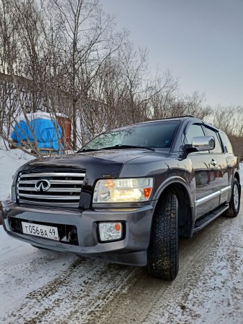 2 899 р. Дефлектор капота CA-Plastiс exclusive  INFINITI QX56  JA60 (2004-2007) дорестайлинг (Classic черный, Без надписи)  с доставкой в г. Самара. Увеличить фотографию 2
