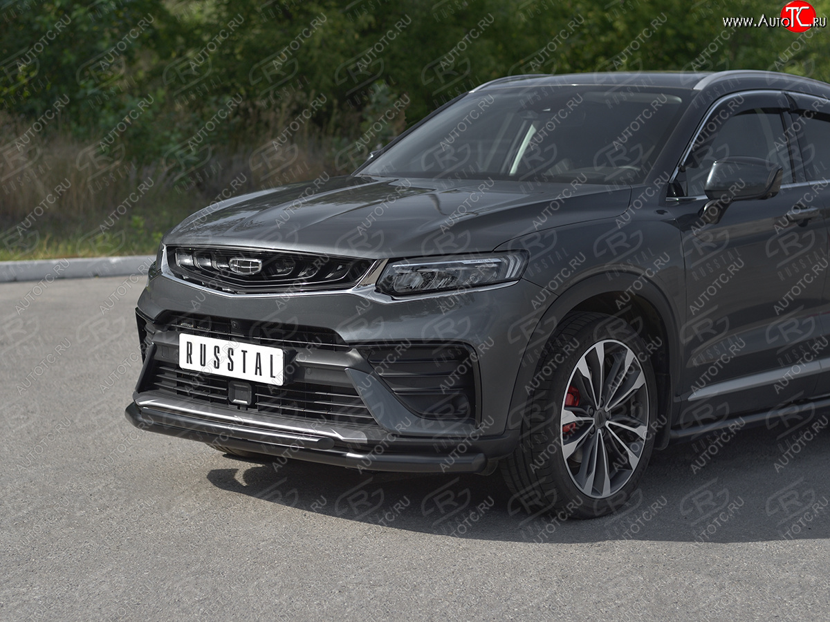 13 999 р. Защита переднего бампера (Ø57/Ø42) SLITKOFF Geely Tugella FY11,HPBA4 дорестайлинг (2019-2023) (нержавейка с полимерным покрытием, черный)  с доставкой в г. Самара