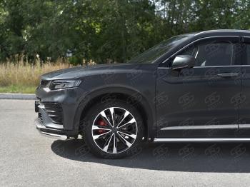 13 999 р. Защита переднего бампера (Ø57/Ø42) SLITKOFF Geely Tugella FY11,HPBA4 дорестайлинг (2019-2023) (нержавейка с полимерным покрытием, черный)  с доставкой в г. Самара. Увеличить фотографию 3