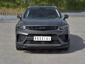 13 999 р. Защита переднего бампера (Ø57/Ø42) SLITKOFF Geely Tugella FY11,HPBA4 дорестайлинг (2019-2023) (нержавейка с полимерным покрытием, черный)  с доставкой в г. Самара. Увеличить фотографию 4