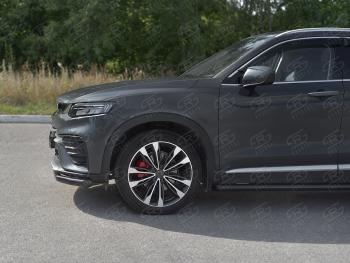 9 399 р. Защита переднего бампера (Ø57 мм) SLITKOFF Geely Tugella FY11,HPBA4 дорестайлинг (2019-2023) (нержавейка с полимерным покрытием, черный)  с доставкой в г. Самара. Увеличить фотографию 2