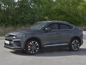 9 399 р. Защита переднего бампера (Ø57 мм) SLITKOFF Geely Tugella FY11,HPBA4 дорестайлинг (2019-2023) (нержавейка с полимерным покрытием, черный)  с доставкой в г. Самара. Увеличить фотографию 3