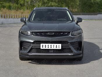 9 399 р. Защита переднего бампера (Ø57 мм) SLITKOFF Geely Tugella FY11,HPBA4 дорестайлинг (2019-2023) (нержавейка с полимерным покрытием, черный)  с доставкой в г. Самара. Увеличить фотографию 4