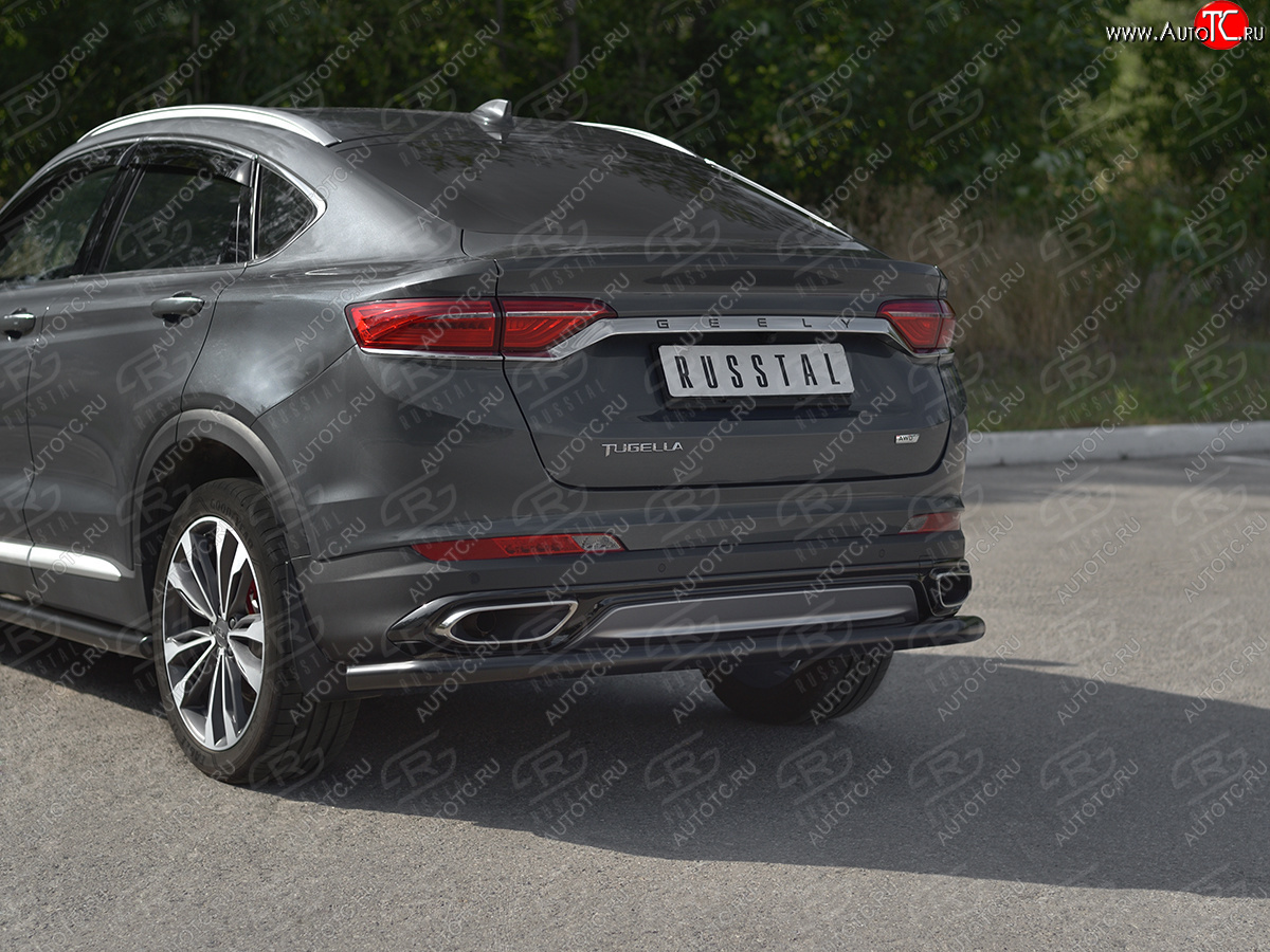 8 799 р. Защита заднего бампера (Ø57 мм) SLITKOFF Geely Tugella FY11,HPBA4 дорестайлинг (2019-2023) (нержавейка с полимерным покрытием, черный)  с доставкой в г. Самара