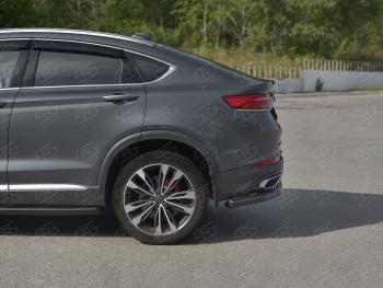 8 799 р. Защита заднего бампера (Ø57 мм) SLITKOFF Geely Tugella FY11,HPBA4 дорестайлинг (2019-2023) (нержавейка с полимерным покрытием, черный)  с доставкой в г. Самара. Увеличить фотографию 2