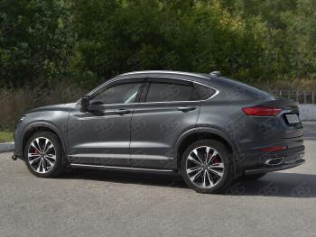 8 799 р. Защита заднего бампера (Ø57 мм) SLITKOFF Geely Tugella FY11,HPBA4 дорестайлинг (2019-2023) (нержавейка с полимерным покрытием, черный)  с доставкой в г. Самара. Увеличить фотографию 4