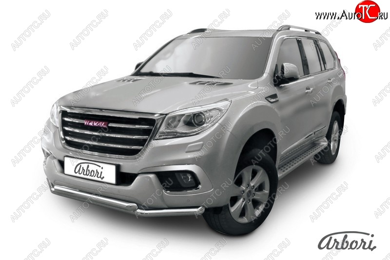 14 363 р. Защита переднего бампера Arbori (нержавейка, 2 трубы d57 и 57 mm) Haval H9 дорестайлинг (2015-2017)  с доставкой в г. Самара