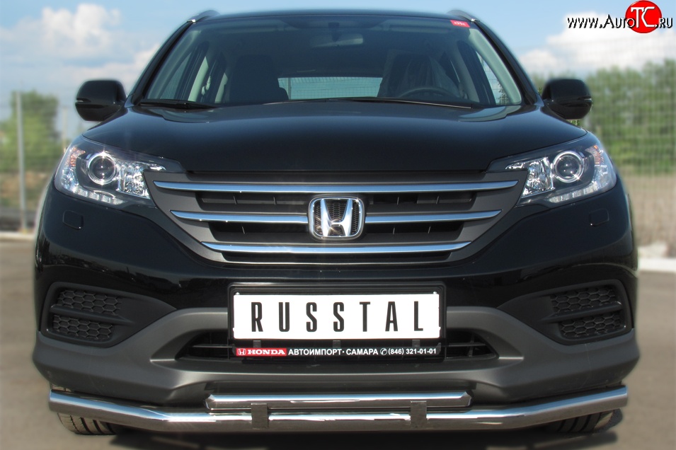 13 999 р. Защита переднего бампера (2 трубыØ75х42 и 63 мм, нержавейка) Russtal Honda CR-V RM1,RM3,RM4 дорестайлинг (2012-2015)  с доставкой в г. Самара