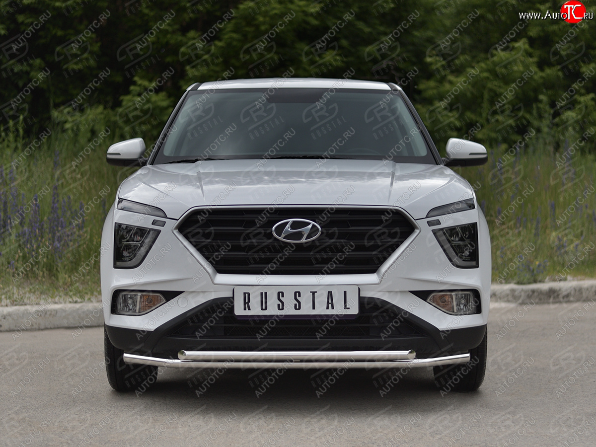 14 999 р. Защита переднего бампера (2 трубы Ø42 мм, нержавейка) SLITKOFF Hyundai Creta SU (2020-2022)  с доставкой в г. Самара