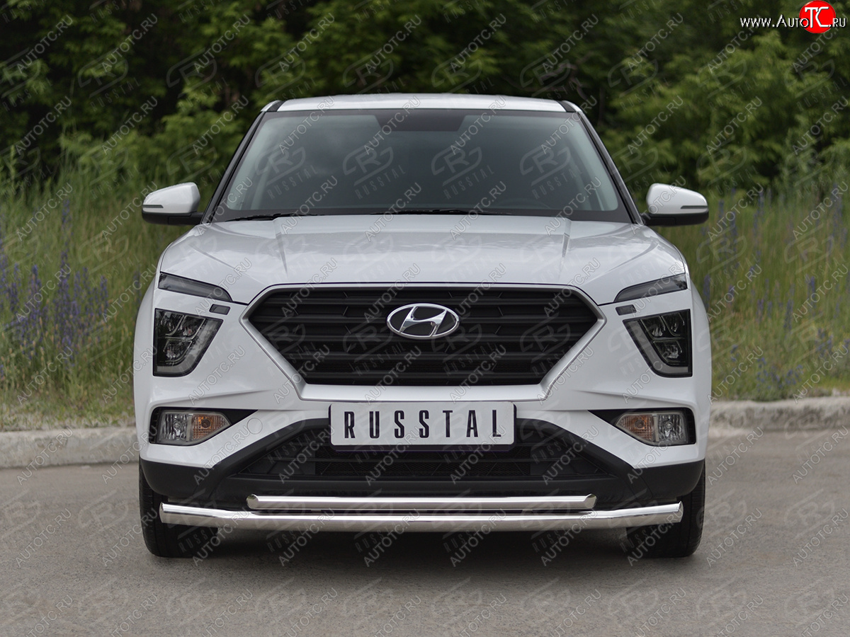 15 999 р. Защита переднего бампера (2 трубы Ø63 и 42 мм, нержавейка) SLITKOFF Hyundai Creta SU (2020-2022)  с доставкой в г. Самара
