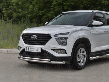 15 999 р. Защита переднего бампера (2 трубы Ø63 и 42 мм, нержавейка) SLITKOFF Hyundai Creta SU (2020-2022)  с доставкой в г. Самара. Увеличить фотографию 2
