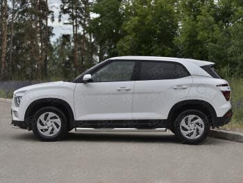 20 999 р. Защита порогов (Ø76 мм с проступью, нержавейка) SLITKOFF Hyundai Creta SU (2020-2022) (торцы с пластиковыми заглушками)  с доставкой в г. Самара. Увеличить фотографию 2