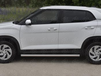 16 449 р. Защита порогов (Ø63 мм, нержавейка) SLITKOFF Hyundai Creta SU (2020-2022) (торцы с пластиковыми заглушками, , полированная нержавейка)  с доставкой в г. Самара. Увеличить фотографию 3