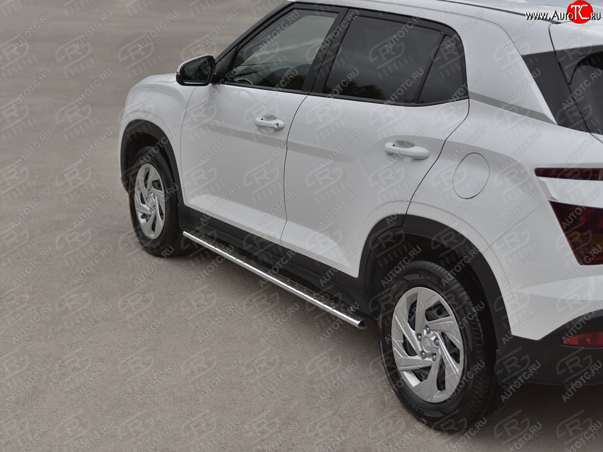 23 749 р. Защита порогов (Ø75х42 мм, с проступью) Russtal Hyundai Creta SU (2020-2022) (полированная нержавейка)  с доставкой в г. Самара