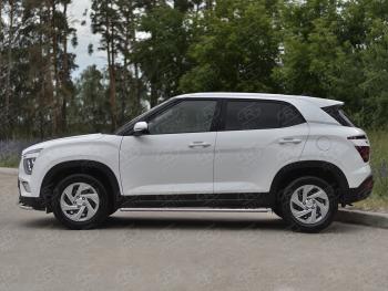 23 749 р. Защита порогов (Ø75х42 мм, с проступью) Russtal Hyundai Creta SU (2020-2022) (полированная нержавейка)  с доставкой в г. Самара. Увеличить фотографию 2