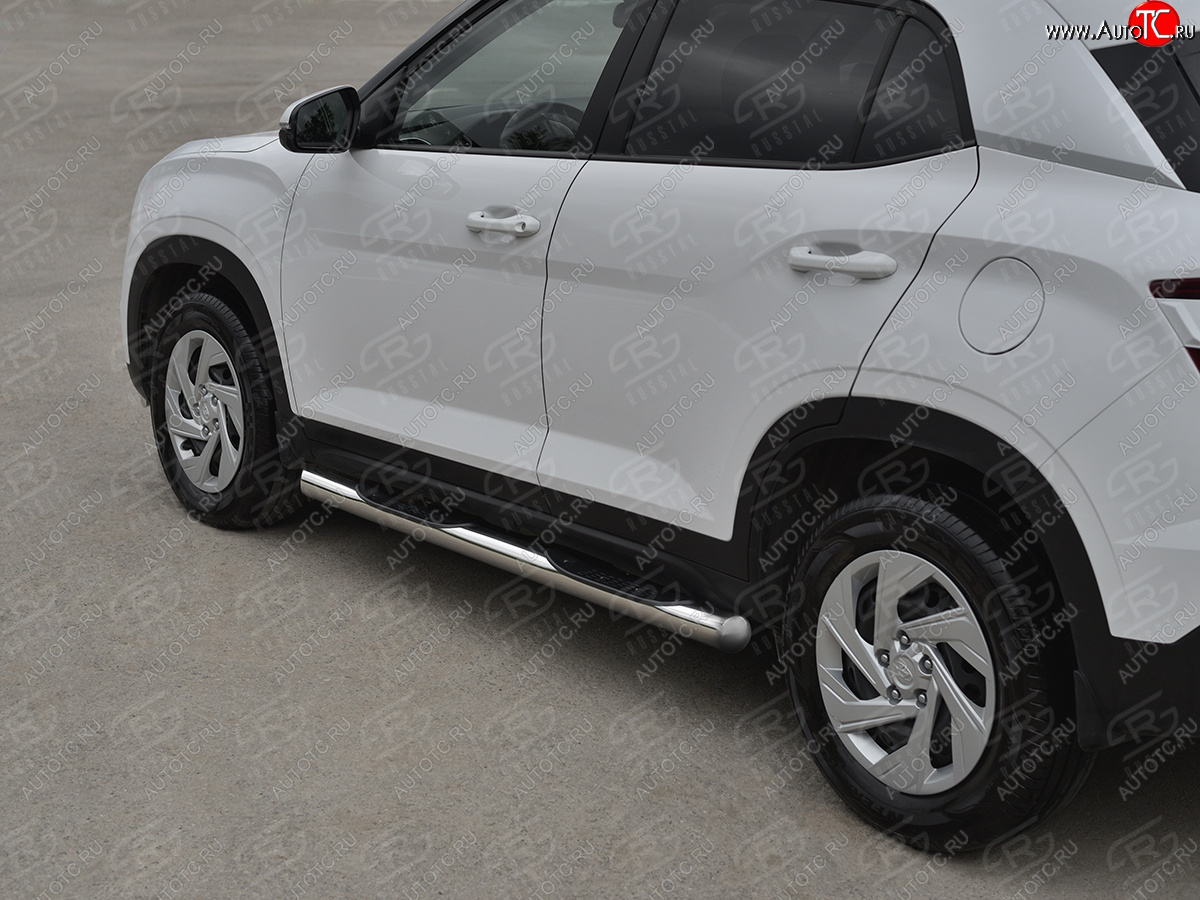 22 999 р. Защита порогов (Ø76 мм) SLITKOFF Hyundai Creta SU (2020-2022) (круглые торцы, полированная нержавейка)  с доставкой в г. Самара
