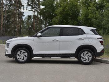 22 999 р. Защита порогов (Ø76 мм) SLITKOFF Hyundai Creta SU (2020-2022) (круглые торцы, полированная нержавейка)  с доставкой в г. Самара. Увеличить фотографию 2