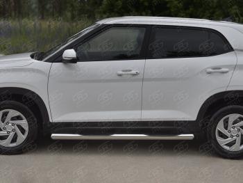 22 999 р. Защита порогов (Ø76 мм) SLITKOFF Hyundai Creta SU (2020-2022) (круглые торцы, полированная нержавейка)  с доставкой в г. Самара. Увеличить фотографию 3