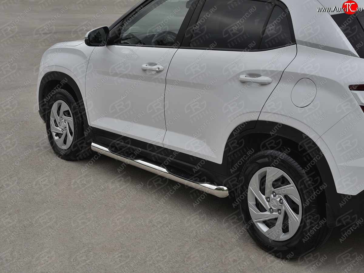 22 999 р. Защита порогов (Ø76 мм) SLITKOFF Hyundai Creta SU (2020-2022) (торцы 45°, полированная нержавейка)  с доставкой в г. Самара
