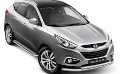 11 899 р. Двойная защита переднего бампера из труб диаметром 63 и 51 мм Petroil Tuning Hyundai IX35 LM рестайлинг (2013-2018) (Нержавеющая полированная сталь)  с доставкой в г. Самара. Увеличить фотографию 2