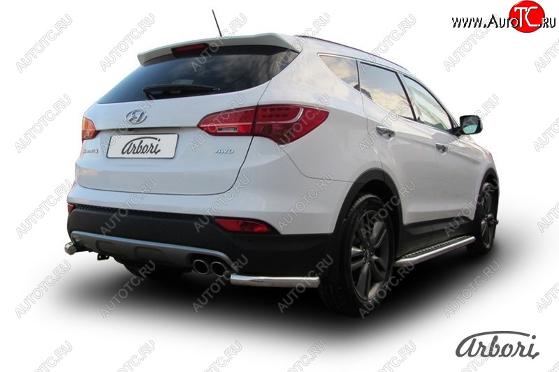 12 149 р. Защита заднего бампера Arbori (уголки, нержавейка, 1 труба d57 mm). Hyundai Santa Fe DM дорестайлинг (2012-2016)  с доставкой в г. Самара
