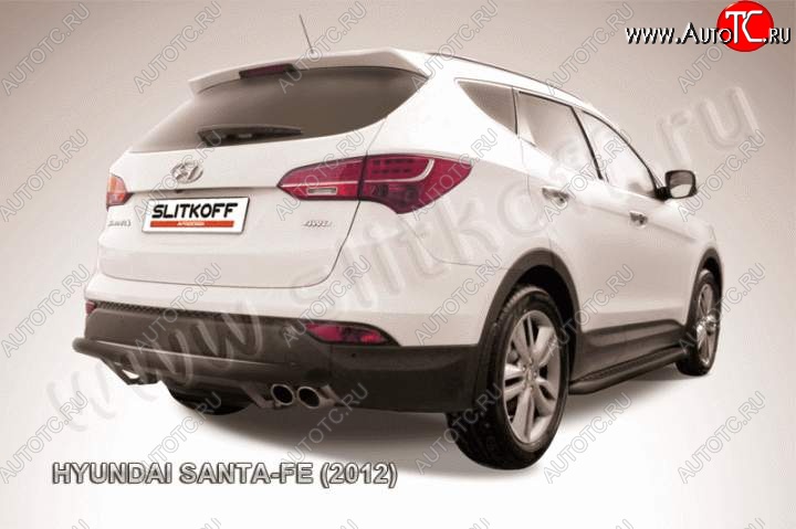 9 599 р. Защита заднего бампера из трубы d57 Slitkoff (длинная) Hyundai Santa Fe DM дорестайлинг (2012-2016) (Цвет: серебристый)  с доставкой в г. Самара