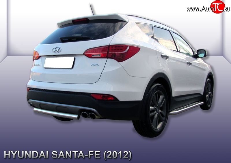 10 699 р. Защита заднего бампера из короткой трубы диаметром 57 мм Slitkoff Hyundai Santa Fe DM дорестайлинг (2012-2016) (Нержавейка, Полированная)  с доставкой в г. Самара